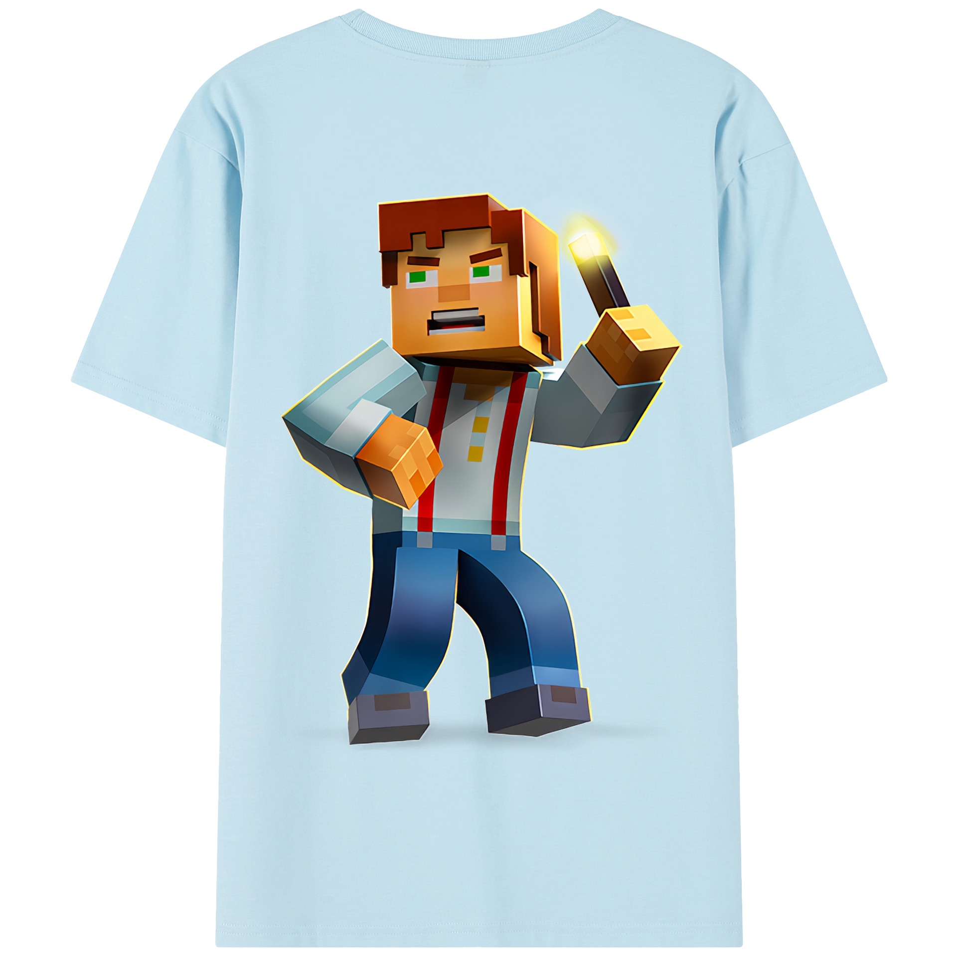 （画像用） マインクラフト ブロックの世界 Minecraft MC Block world 綿100％半袖Tシャツ（背面プリント）